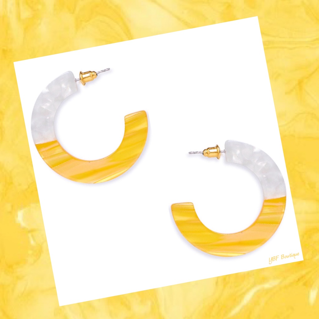 New Yellow & White Resin Hoop Fashion Earrings